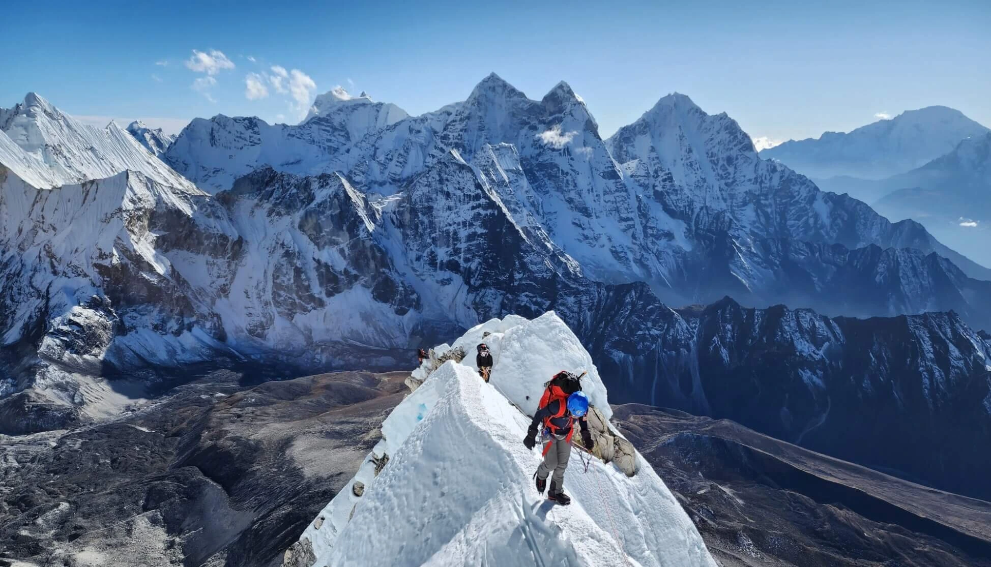 Wilder Way trekking team on a Himalayan ridge near Ama Dablam